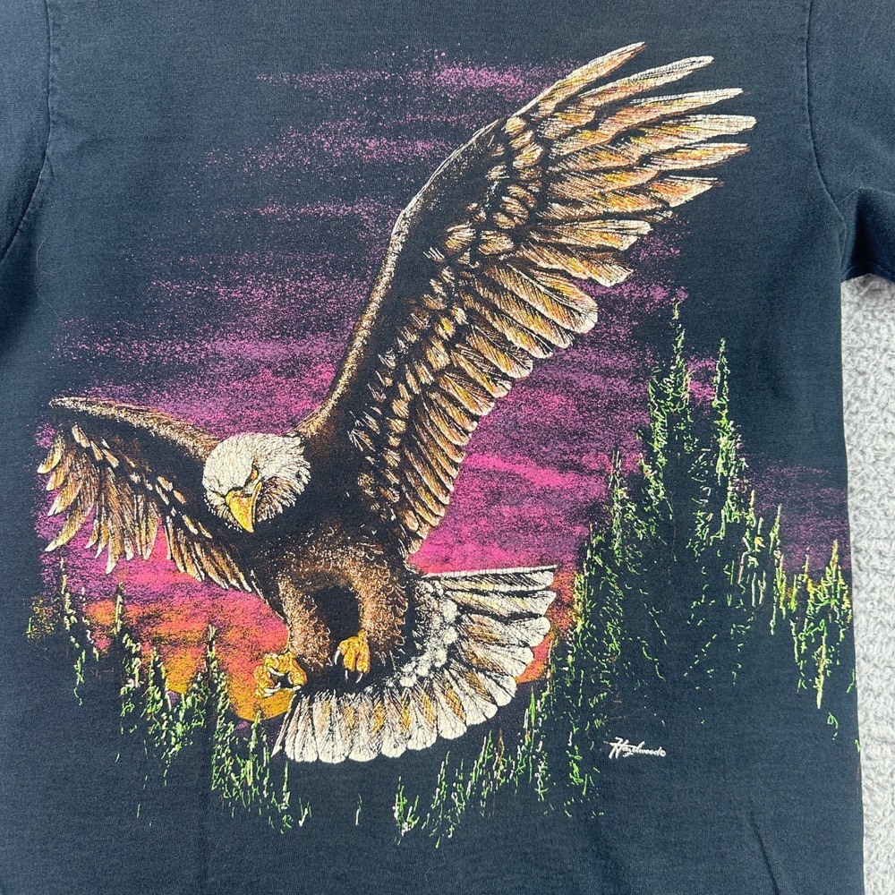 VTG Bald Eagle 80s Single Stitch Crewneck T-Shirt Mens Medium Black Made In USA - Picture 3 of 10